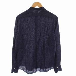 Finamore リネン シャツ バンドカラー 長袖 紺 15.5 39 M 紺 ネイビー