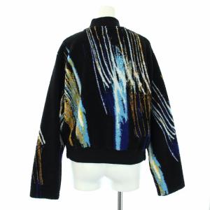 agnes b. 22AW ボアジャケット フリース アウター ジップアップ 総柄 2 M 黒 ブラック マルチカラー