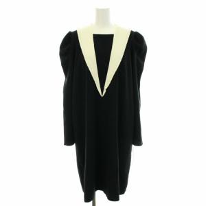 22AW ニットワンピース ひざ丈 セーラーカラー 長袖 ハイゲージ タグ付き 38 M 黒 ブラック 白 ホワイト