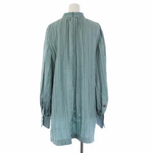 ADORE 20AW FLOWINGプリーツロングブラウス シャツ 長袖 バンドカラー プルオーバー 38 M 青 ブルー