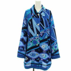 シャツ 長袖 総柄 ロング F 青