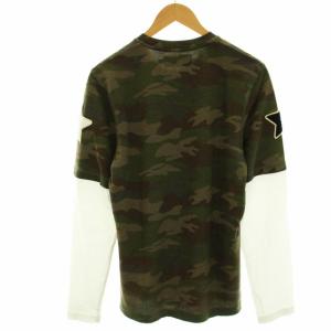 HYDROGEN カットソー 長袖 迷彩 カモフラ ドクロ スター ワッペン 切替 カットオフ M カーキ 茶 ブラウン 白 ホワイト