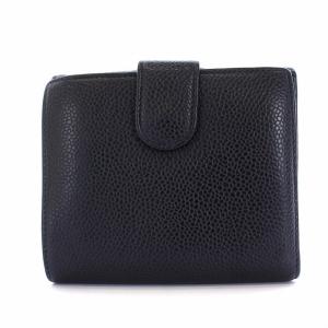 CHANEL キャビアスキン ココマーク Wホック 二つ折り財布 レザー 黒 ブラック 7番台