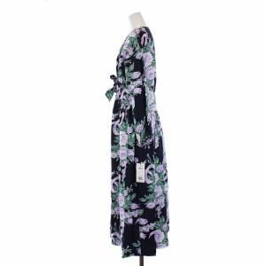 GRACE CONTINENTAL 22SS ブーケptロングOP 花柄ワンピース 長袖 36 S 紺 ネイビー