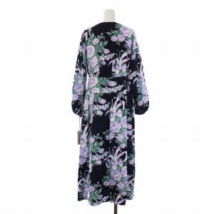 GRACE CONTINENTAL 22SS ブーケptロングOP 花柄ワンピース 長袖 36 S 紺 ネイビー