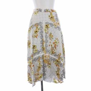 21SS バンダナフラワープリントスカート フレア ロング 36 S 白 ホワイト マルチカラー