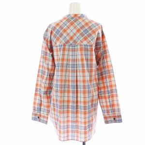 Columbia ブラウス シャツ 長袖 バンドカラー チェック 大きいサイズ XL オレンジ 紺 ネイビー