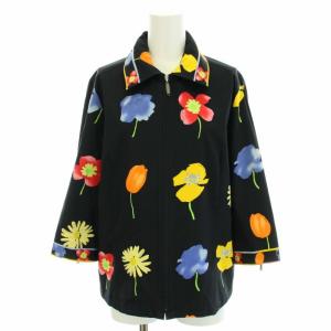 ジップアップジャケット アウター 七分袖 花柄 42 XL 黒 ブラック 赤 レッド 青 ブルー