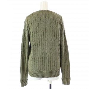 POLO RALPH LAUREN ケーブルニット セーター Vネック 長袖 刺繍 L 緑 カーキ