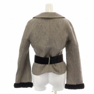 EMPORIO ARMANI テーラードジャケット ダブル 総柄 ベルト ウール混 38 S ベージュ 茶 ブラウン