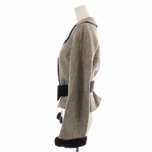 EMPORIO ARMANI テーラードジャケット ダブル 総柄 ベルト ウール混 38 S ベージュ 茶 ブラウン