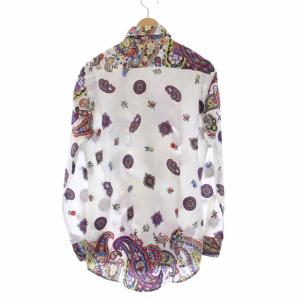 ETRO ペイズリー柄 シャツ 長袖 ホリゾンタルカラー 総柄 XS 白 ホワイト マルチカラー