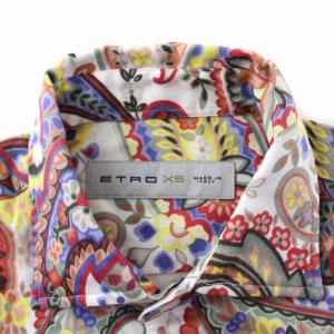 ETRO ペイズリー柄 シャツ 長袖 ホリゾンタルカラー 総柄 XS 白 ホワイト マルチカラー