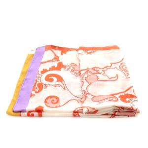 ETRO ストール マフラー シルク 絹 オレンジ 白 ホワイト