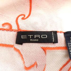 ETRO ストール マフラー シルク 絹 オレンジ 白 ホワイト