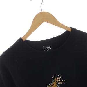 STUSSY Bear Applique スウェット トレーナー クルーネック プルオーバー 長袖 裏起毛 ロゴ 刺繍 M 黒 ブラック
