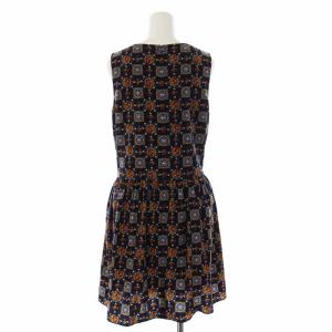 Lois CRAYON ノースリーブワンピース ミニ クルーネック 総柄 M 紺 ネイビー