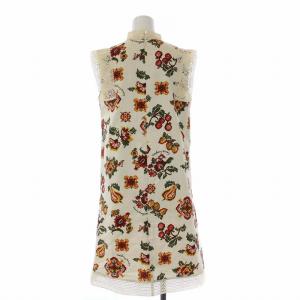 Lois CRAYON 花柄 ノースリーブワンピース ひざ丈 レース 切替 M アイボリー