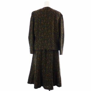 Leilian セットアップ 上下 ジャケット フレアスカート ミモレ ロング 花柄 ウール 11 L 黒 ブラック ? イエロー