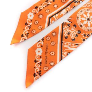 HERMES ツイリー バンダナ柄 風の民 スカーフ シルク100% フランス製 箱付き オレンジ