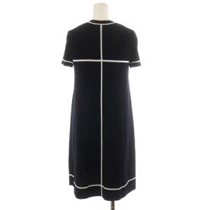 PAULE KA ニットワンピース 半袖 ひざ丈 S 紺 ネイビー 白 ホワイト