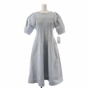22AW ベア風ホールガーメントワンピース フレアワンピース ひざ丈 ペチワンピース付き 半袖 38 M 水色 ライトブルー