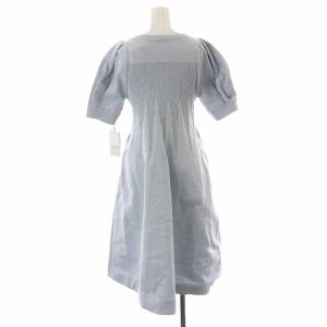 CELFORD 22AW ベア風ホールガーメントワンピース フレアワンピース ひざ丈 ペチワンピース付き 半袖 38 M 水色 ライトブルー