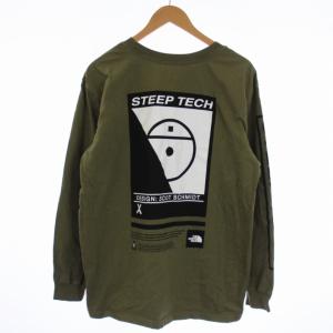 THE NORTH FACE スティープテック steep tech Tシャツ カットソー ロンT 長袖 クルーネック プリント M カーキ