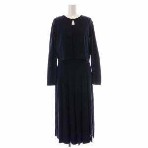 21SS レーヨンナイロン総針ボレロ レーヨンナイロンシアープリーツニットワンピース セットアップ 上下 38 M 紺 ネイビー