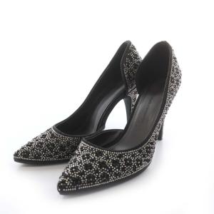 パンプス ハイヒール ポインテッドトゥ ビジュー レザー 38 24.5cm 黒 ブラック