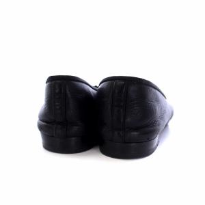 CHANEL パンプス バレエシューズ チャンキーヒール リボン ココマーク レザー エナメル 切替 38.5 24.5cm 黒 ブラック