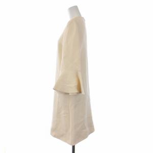 VALENTINO フレアカフス ドレス ワンピース 七分袖 ひざ丈 ウールシルク 38 M アイボリー