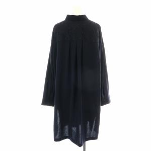 Leilian シャツワンピース ひざ丈 フレア 長袖 レース 大きいサイズ 13+ 2L 紺 ネイビー