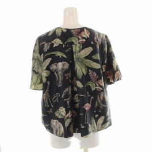 MUVEIL ブラウス シャツ 五分袖 Vネック 花柄 アニマル柄 36 S 紺 ネイビー