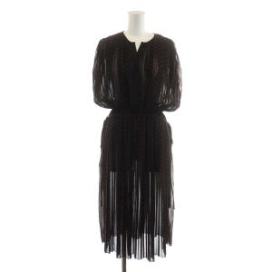 ワンピース ひざ丈 半袖 ドット柄 34 S 黒 ブラック 赤 レッド