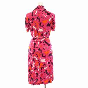 DIANE von FURSTENBERG ラップ ワンピース ひざ丈 総柄 半袖 シルク100％ 8 L ピンク オレンジ 紫