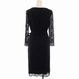 DIANE von FURSTENBERG DF STUDIO ラップ ワンピース ロング 総レース 刺繍 長袖 6 L 紺 ネイビー
