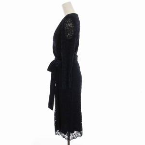 DIANE von FURSTENBERG DF STUDIO ラップ ワンピース ロング 総レース 刺繍 長袖 6 L 紺 ネイビー