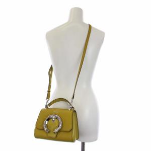 JIMMY CHOO マデリン クリスタルバッグル 2WAY ハンドバッグ ショルダー ワンハンドル レザー マスタード
