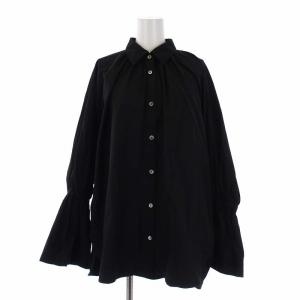 22AW クリアタイプライターブラウス シャツ 長袖 ギャザー 38 M 黒 ブラック
