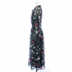 Ameri VINTAGE アメリCHIFFON JACQUARD DRESS ワンピース ロング 長袖 リボン 花柄 F 緑 グリーン