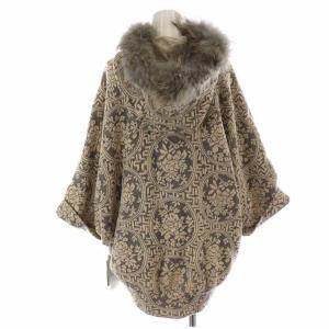 Diagram GRACE CONTINENTAL ジャージJQポンチョ ニットジャケット ウール ジップアップ 総柄 ラクーンファー 七分袖 36 S ベージュ グレー