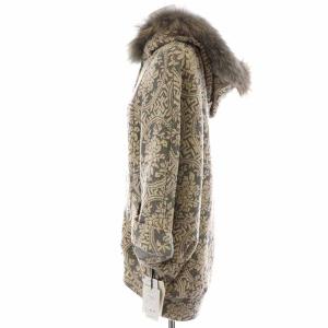 Diagram GRACE CONTINENTAL ジャージJQポンチョ ニットジャケット ウール ジップアップ 総柄 ラクーンファー 七分袖 36 S ベージュ グレー