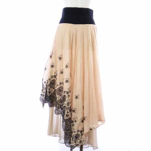 Grace Class フレアスカート ロング 刺繍 アシンメトリー ハイウエスト 36 S ベージュ 黒 ブラック