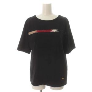 タグ付き 21SS カットソー Tシャツ チェック ライン ロゴプレート 半袖 38 M 黒 ブラック