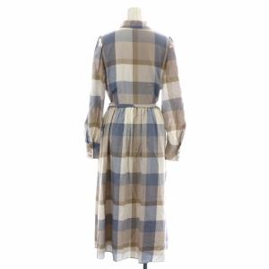 BLUE LABEL CRESTBRIDGE シャツワンピース ロング マキシ フレア 長袖 チェック リボンベルト 38 ベージュ系