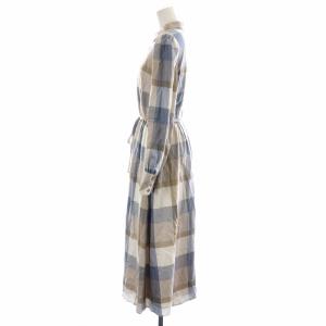 BLUE LABEL CRESTBRIDGE シャツワンピース ロング マキシ フレア 長袖 チェック リボンベルト 38 ベージュ系