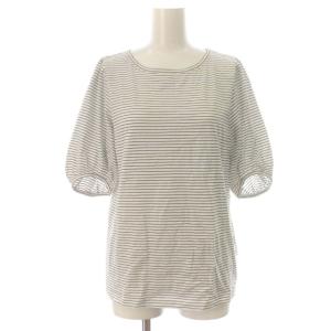 タグ付き パフスリーブTシャツ カットソー 五分袖 ボーダー 38 M 白 ホワイト 黒 ブラック