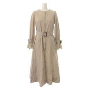 ハイカウントコットンタイプライターシャツワンピース フレア チェック ベルト 36 ベージュ