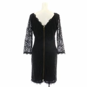 DIANE von FURSTENBERG ワンピース ひざ丈 タイト 七分袖 レース シアー シースルー 絹 シルク混 2 S 黒 ブラック